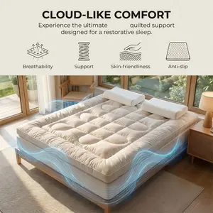 Plush Soft Hotel-Grade Quilted Mattress Cover, Cloud Sleep Experience, Supportive, Tatami Mat, Camp Pad, Dormitory, High Elasticity Strap