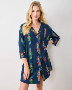 Leopard Nutcrackers - Midweight Flannel Sleep Shirt - Navy