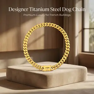 POPILY Cuban Link Pet Collar — Meticulously crafted from 14K gold-plated titanium steel and featuring a classic dog bone pendant. Secure, durable, and fade-resistant.