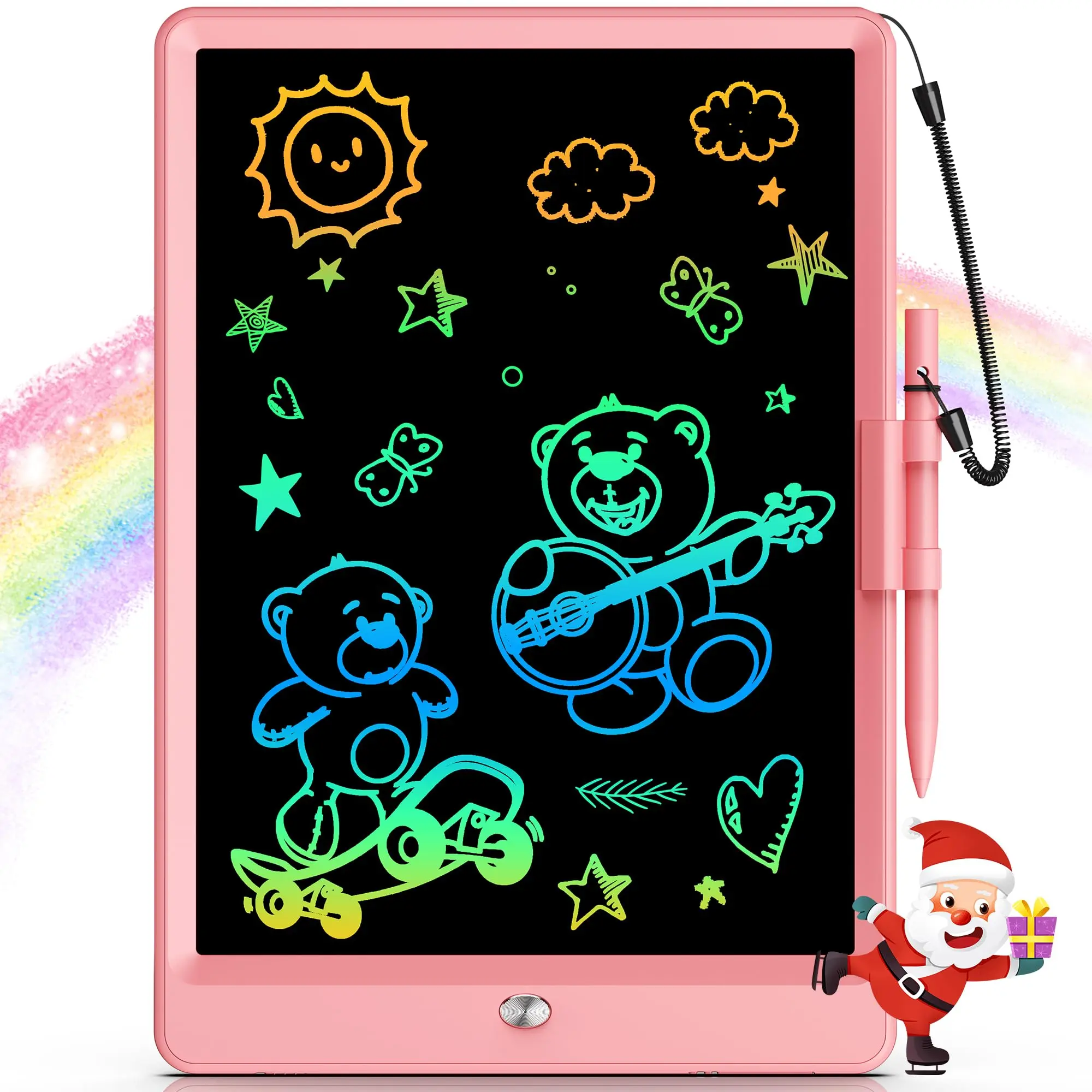10 in Durable Portable LCD Writing Tablet with Rainbow Colorful Screen - Toddler Educational Device, Electronic Drawing Pad with Protection for 3-8 Year Olds, Pink Easter Valentines Stocking Stuffers Gift for Kids