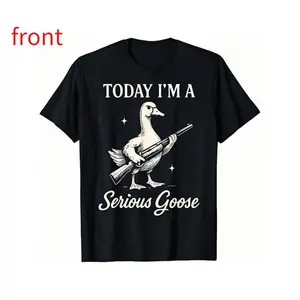[100% Cotton] Graphic Tee With Serious Goose Print, Merging Quirky Animal Art And Funny Slogan, A Standout Casual Wear T-Shirt For Men And Women