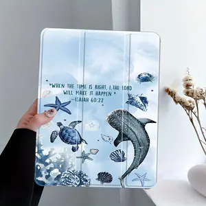 Inspirational Bible-themed marine life design, with adjustable stand and pen slot, foldable anti-slip TPU protective case, suitable for Samsung, iPad mini, iPad Air, iPad Pro/iPad 10th generation, 11th generation, and other iPad series.