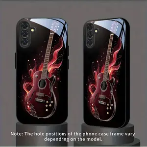 Flame Star Red Pattern Guitar Design New Black Tempered Glass Phone Case for Samsung Galaxy S26 S25 S24 S23 S22Pro S21 S20 Fe Plus Ultra Pro A56 A55 A54 A53 A52 A51 A36 A35 A34 A32 A26 A25 A24 A23 A16 A15 A14 A06 A05 A03s