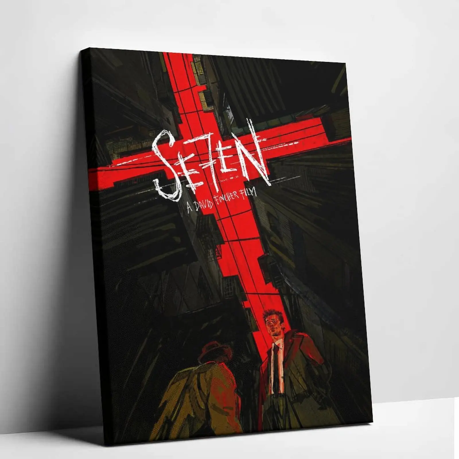 Se7en Movie Poster Canvas Wall Art - David Fincher's Classic Crime Thriller Unframed Print, Red and Black Aesthetic Painting, Home Decor Wall Hanging, Creative Gift for Movie Fans, Bedroom Decoration