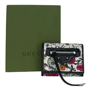Pre-owned GUCCI Canvas small leather goods X Balenciaga and Leather City Hacker Floral Print Compact Wallet