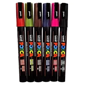 Posca Paint Marker Fine PC-3M Set of 6 Deep Colors 1mm Bullet Tip Water-Based Acrylic Specialty Pen for Metal Wood Glass