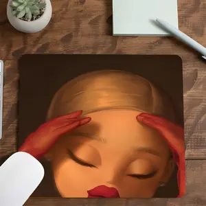 Square Humorous Aesthetic Red Gloves Art Gaming Mouse Pad, Minimalist Illustration Design, Eye-Catching Desktop Decorative Protective Pad, Rubber Anti-slip Lockedge Work Pad, Small Size Suitable for Laptop, Ideal Gift for Cartoon & Wacky Animation Fans