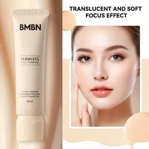 Color-changing foundation liquid, moisturizing liquid concealer with temperature-sensitive formula, natural color, light and thin, Lightweight, brightens and covers blemishes, suitable for light beige shades, full-coverage concealer, Makeup