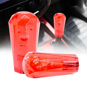 VIP 100mm Transparent Manual Red Diamond Crystal Bubble Shift Knob Universal