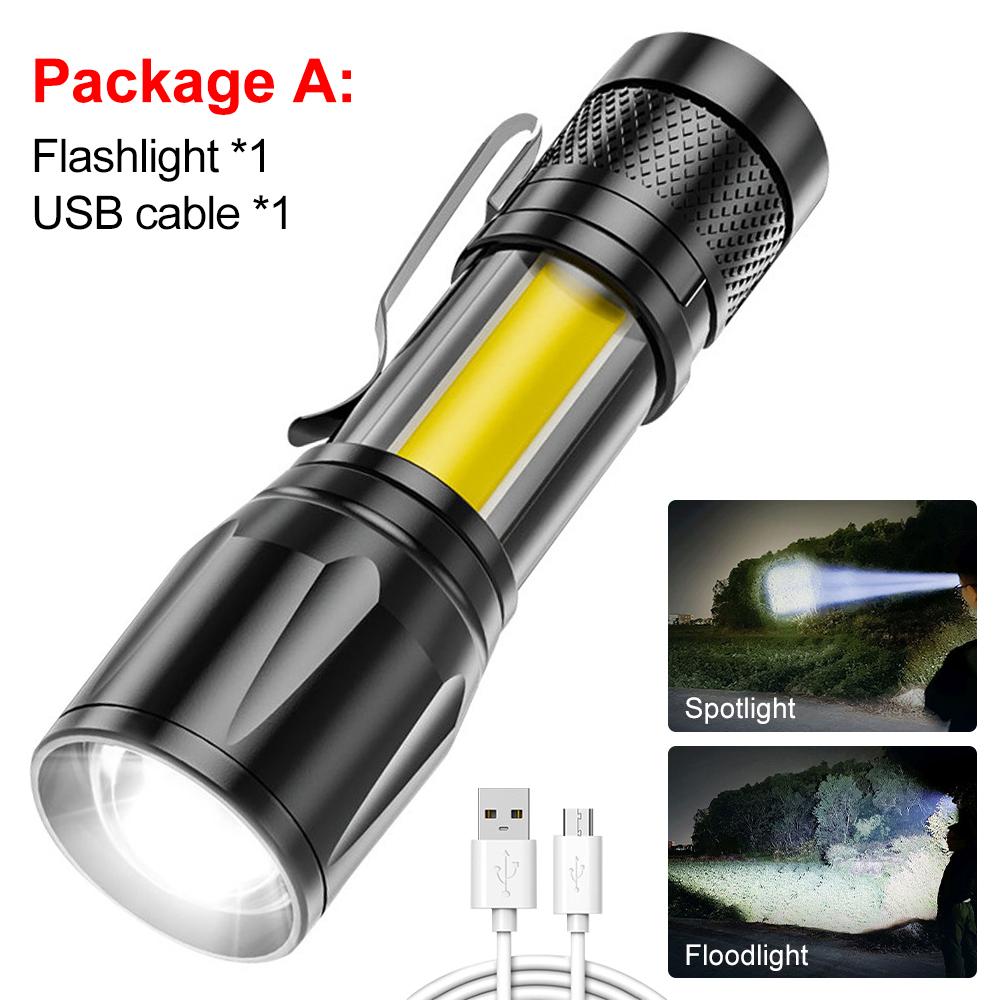 Mini LED Flashlight Pen Clip - Telescopic Zoom, USB Rechargeable, Spotlight & Floodlight, Portable Outdoor Torch for Camping, Hiking, Night Cycling & Home lights Rechargeable Emergency Worklight Handheld Zoomable Flashlight