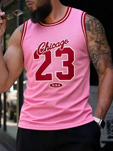 Men's Embroidered Basketball Jersey,Regular Fit Casual Sleeveless Round Neck Basketball Vest,Chicago #23 Sportswear,Men's Summer Clothes for Training Competition, Sports Top, Gym Workout Tops, Basketball Shirt