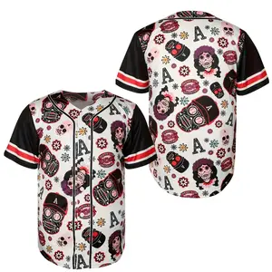 Men's Gothic Japanese Anime/Manga Inspired Baseball Jersey - White & Black/Red Striped Loose Fit Jumbo Lettering & Skull/Cherry Bomb/Pink Hair Characters Print - S-3XL Sizes for Casual & Sports Wear