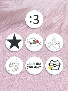 7Pieces Funny Expression Meme Tinplate Soft Button Pin ,Playful Cat With Rose Figure Gesture Hi Design Brooch Backpack Clothes Lapel Jacket Badge ,Unisex Daily Accessory,Fashion Jewelry Gift for Friends, Men Accessories