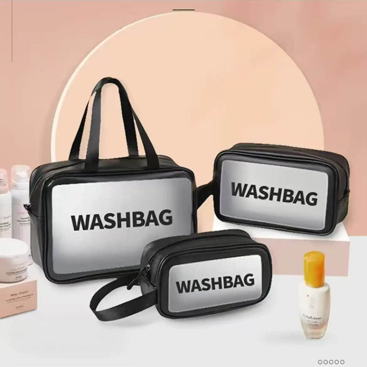 Large Capacity Matte Translucent Travel Cosmetic Bags with Convenient Handle, Upgraded Women’s Shower & Toiletry Travel Pouches, Set of 3 – Bags Only, makeup bag organizer