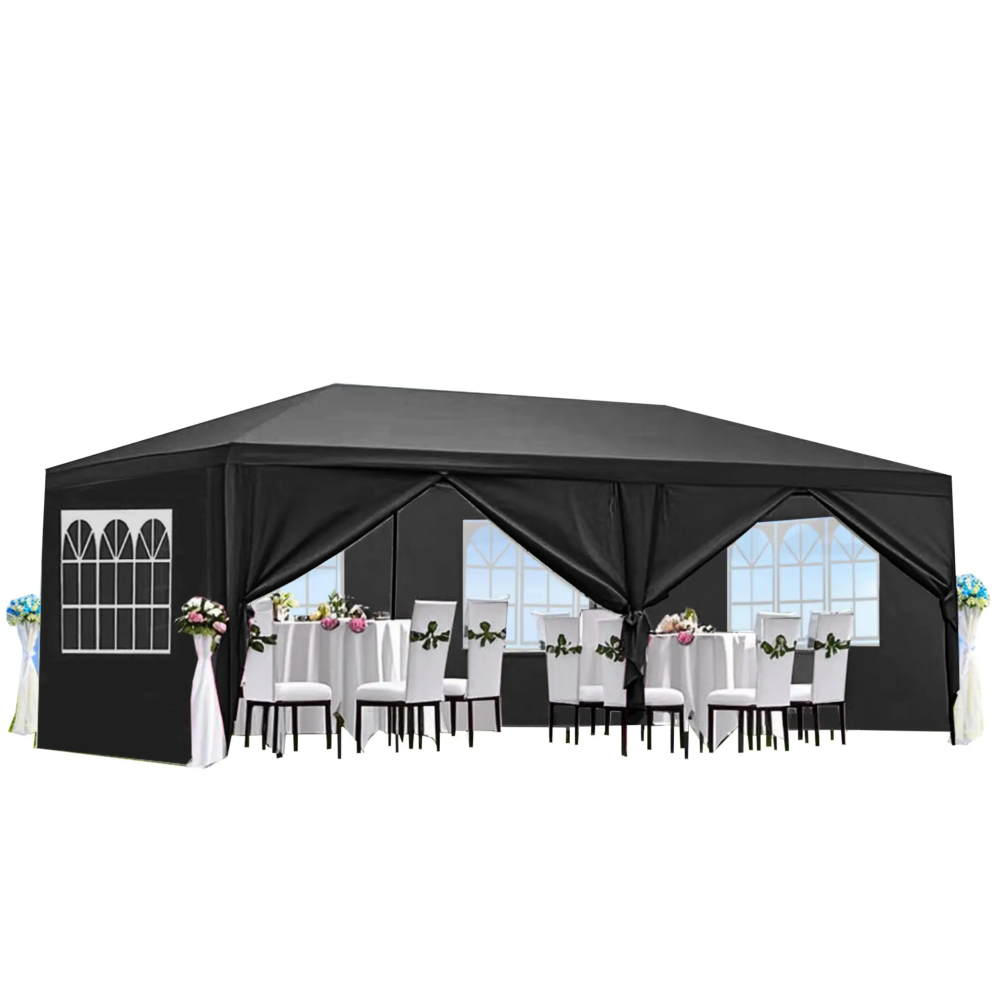 10'X20' Party Tent, Outdoor Wedding Canopy Tent with 6 Removable Sidewalls, Waterproof Heavy Duty Gazebo Shelter for Parties BBQ Events Garden Backyard Patio, Black