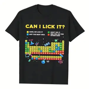 Can I Lick It Periodic Table T-Shirt, Funny Chemistry Science Shirt for Nerds Geeks Teachers, 4th of July Gift, Casual Cotton Tee for Men Women