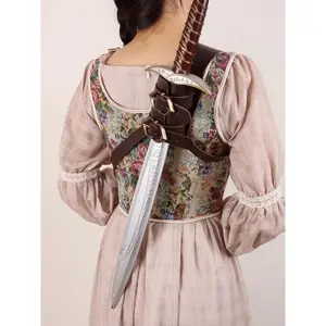 1PC Medieval Faux Leather Single Shoulder Scabbard Renaissance Vikings Knight Cosplay Sword Case Shoulder Back Scabbard Brown Frog Frame Shoulder Sword Strap Halloween Costume Accessory (no Sword Included)