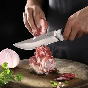 Kitchen chef's knife, barbecue knife, steak knife, meat cleaver, fruit knife, V-shaped fixed blade, with sheath - perfect for home cooking, grilling and camping