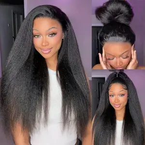 Arabella Hair Glueless 13x6 220% 15A Virgin Human Hair Wig Natural Black Yaki Straight Easy Wear Pre-Cut Lace Pre-Everything Ear to Ear Front Lace Wig