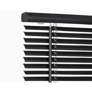 Cordless Light Filtering Mini Blinds 35 Inch Width 64 Inch Length 1 Slat Size Black Morningstar Horizontal Interior Window Blinds