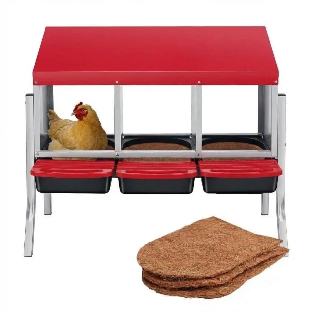 GARVEE Chicken Nesting Box Set with Zinc Alloy Egg Laying Box, Plastic Handle, and Soft Pad - Roll Away Nest Box, Egg Collector, Galvanized Nesting Box, Ventilated Nest Box 3 - Slot - Upgraded Version with Legs
