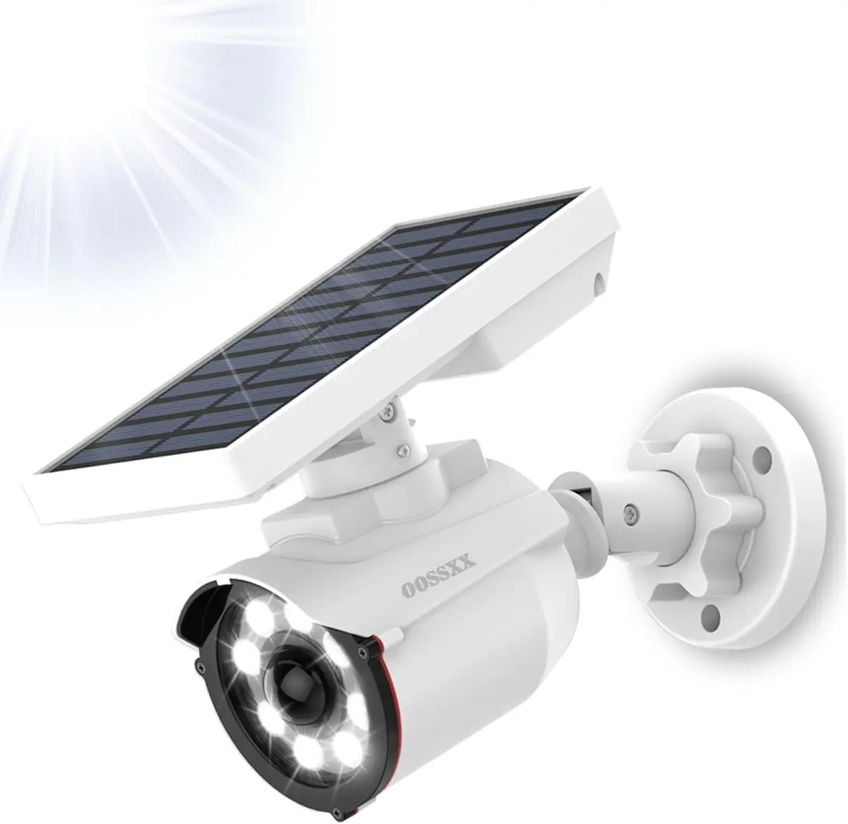 Solar Powered Wireless Fake CCTV Camera - Water Proof, Motion Sensor Floodlight, Wall Mount, Wire Free Safety Spotlight for Outdoor Use, Plastic, Square