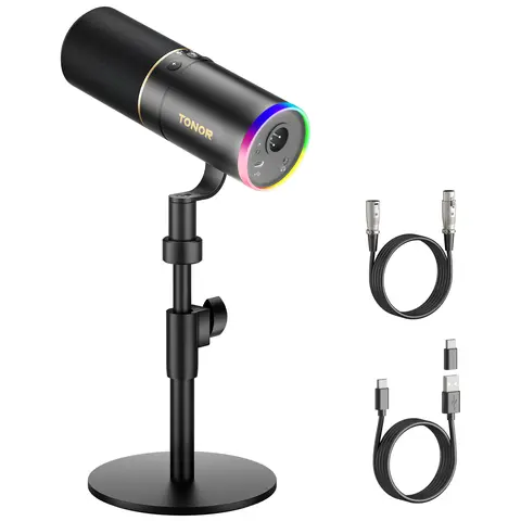 TONOR TD520S Adjustable Dynamic RGB Podcast Microphone - USB Wired/XLR Podcast Equipment with RGB Light, Mute Button, Headphone Jack, Metal Design, Cable, Multi-Device Compatibility for PC, Mac, Smartphone, PS4/5