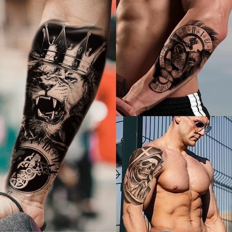 36 Sheets Temporary Tattoos Stickers, 12 Sheets Fake Body Arm Chest Shoulder Tattoos for Men or Women with 24 Sheets Tiny Black Waterproof
