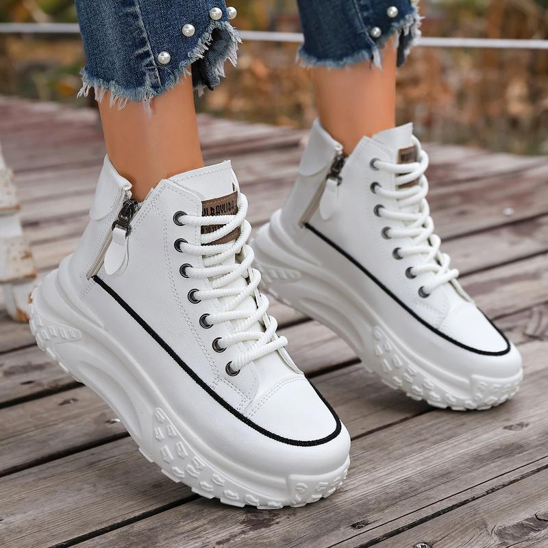 Spring and Autumn new arrival high-top shoes, round toe, thick sole for added height, soft sole, casual sneakers, street style white shoes.