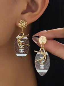 1pair Glitter Football Dangle Earrings, Sports Theme Drop Earrings for Women, Game Day Statement Jewelry, 1 Pair