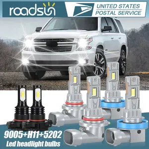 Roadsun Compatible for 2007-2014 Chevy Suburban Tahoe LED Headlights 9005 H11 Bulbs Fog Light Kit 5202 Bright White 6/4-Pack