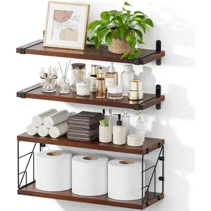 Floating Shelves Wall Mounted Bathroom Rustic Over Toilet Shelves with Toilet Paper Basket, Farmhouse Floating Shelf For Bedroom,Living Room,Kitchen, Wall Decoration Brown