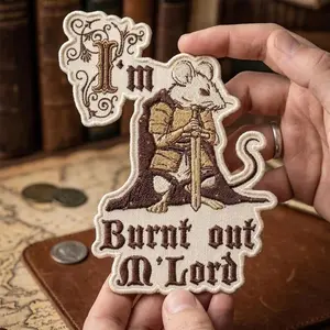 My Lord Exhausted Mouse Knight Embroidered Patch, Inspirational Mental Health Patch, Adhesive Iron-On, for Clothes Jackets Hats Accessories, Embroidery Patches
