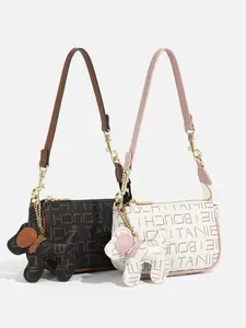 Luxury Unique High-End Bag 2026 New Underarm Bag, Letter Print Shoulder Crossbody Bag, Geometric Print Handbag, Gift with Dog Charm