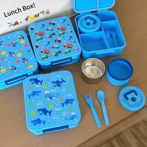 Lunch Box! Bento Lunch Box Set for Kids🍲4 Compartments to Keep Food Separate + Soup Thermos Space-Saver Lunch Kit! The Thermal Jar Tucks Neatly into the Compartment. No Extra Bulk! 📦 Choose 🎀 Mermaid,  Rainbow 🌈🦈Shark Rocket🚀 Car🚗  or Solid Colors!