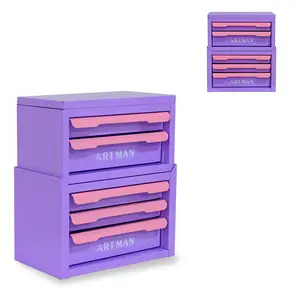 Drawer-Style Desktop Storage Box, Office Workstation Organizing Magic Tool, Desk Stationery Storage Rack, Cosmetic Storage Cabinet--{Purple-Pink Color, 2+3 Layers}