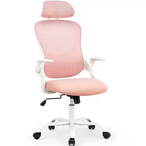 Ergonomic High-Back Mesh Office Computer Desk Chair - Mesh Material, Modern Design, Rolling Wheels, Adjustable Headrest, Comfortable Lumbar Support, Comfy Flip-Up Arms for Home, Bedroom