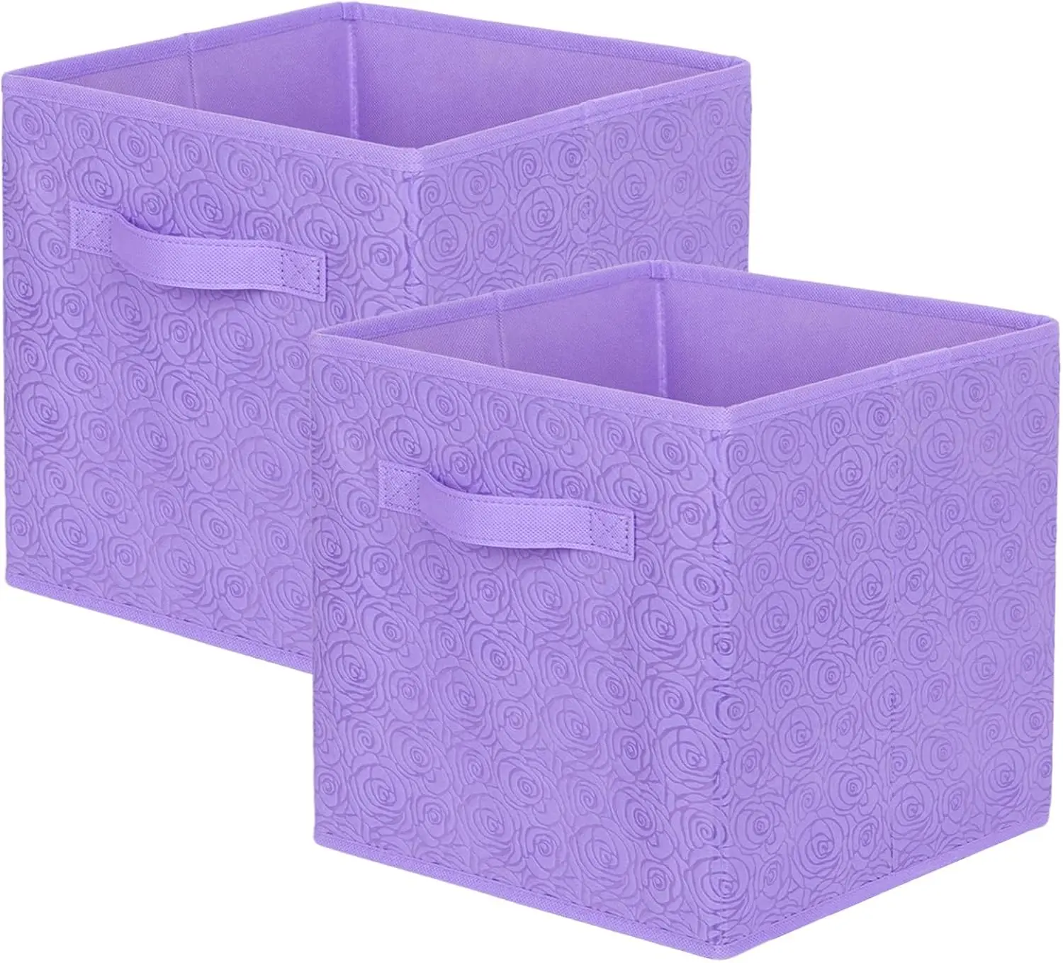 Storage Bins, Foldable Fabric Storage Cubes with 3D Embossed Rose Pattern, Cloth Organizer Drawer For Closet And Toys, 10.5 X 10.5 X 11 inch, 2 Pack (Lavender)