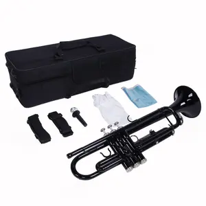 Black and Gold B Flat Trumpet for Beginners - Black Nickel Finish with Case Gloves & Silver Mouthpiece for Modern Sound Weight Content Easy Play Musical Performance