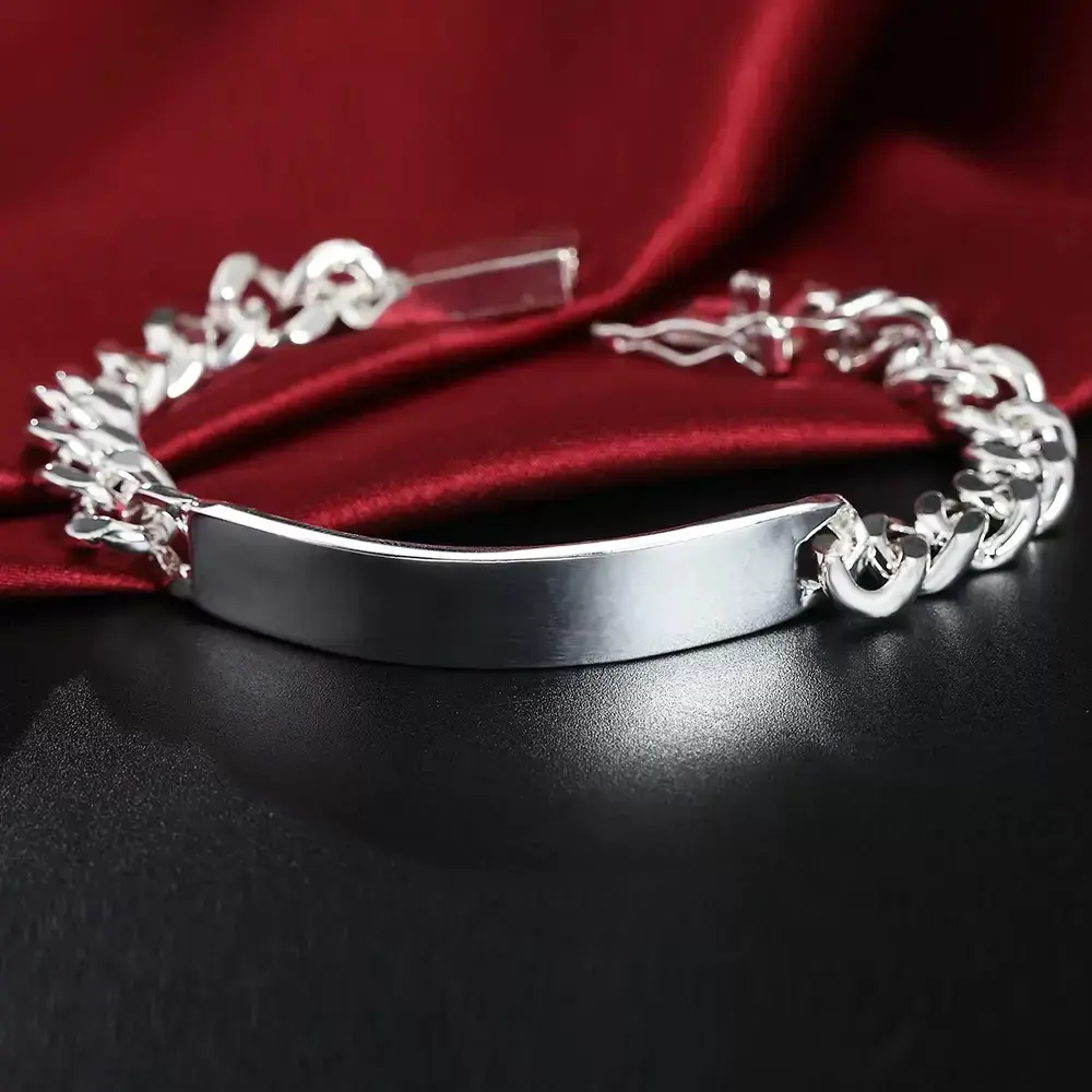 10MM Miami Cuban Style Bracelet, 8in 925 Real Silver Plated Cuban Bracelets & Bangles, Tarnish-Resistant Fashion Costume Jewelry, 925 Real Silver Bracelets & Bangles