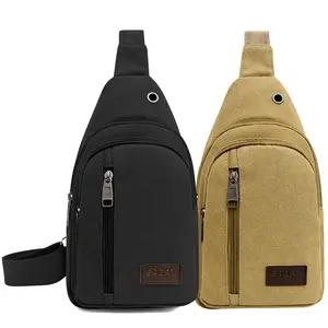 INNENS Crossbody Durable Fanny Pack Canvas Sling Bag Travel Hiking Chest Bag Daypack Anti Theft Small Crossbody Bags with USB Port for Men