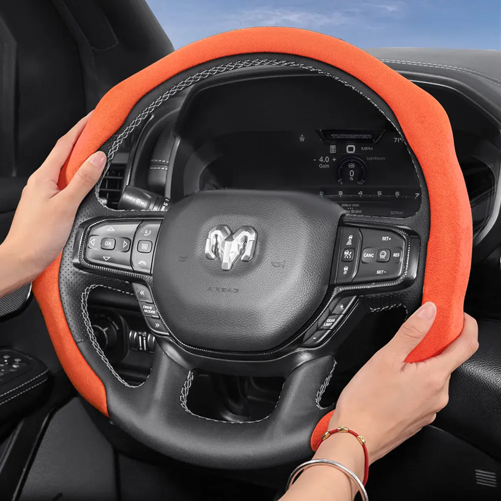 For Ram Alcantara Leather Steering Wheel Cover Suede Quick-install Design All-season Anti-slip Sweat-absorbing For Pickup/ProMaster/Rampage/1500/2500/3500/4000/4500/5500/700/1000 Car Accessories Black Orange Red Pink Green White