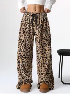 Leopard Pants Women Therian Fuzzy Pajama Pants Y2k Cheetah Pants Grunge High Waisted Fluffy Pants