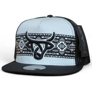 Lost Calf Aztec Print White/Black Flat Snapback Hat with Aztec Design and Adjustable Closure