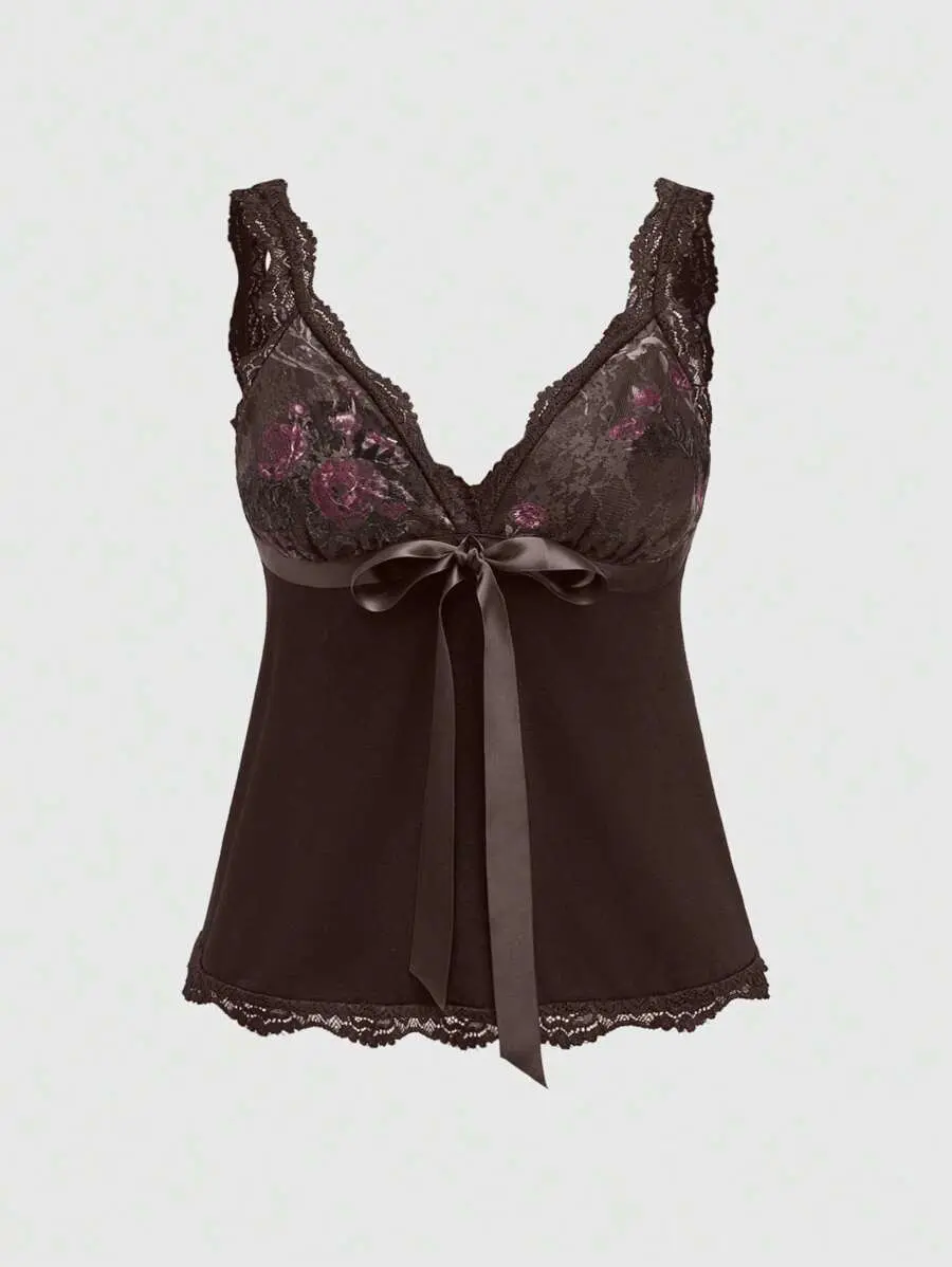 PULSE Fairycore Spring/Summer Women Lace Rose Pattern Camisole
