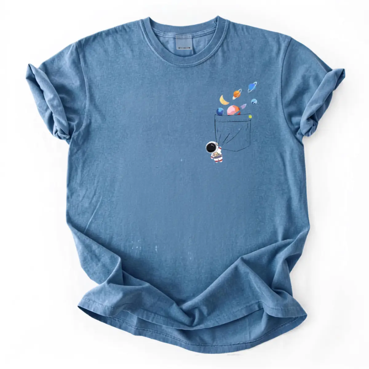 Comfort Colors Astronaut Pocket Peeker Graphic Tee, Funny Space T-Shirt, Cute Galaxy Planets Shirt, Cosmic Gift for Space Lovers