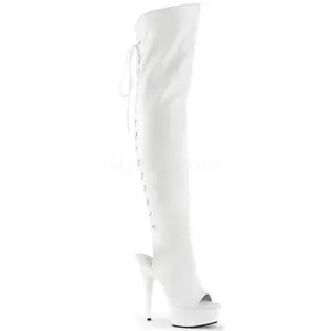 Pleaser DELIGHT-3019 White Faux Leather Thigh High Boots with 6" Stiletto Heel & 1 3/4" Platform Plain Design Side Zip Winter Footwear for Women - Fashion Pointed Toe