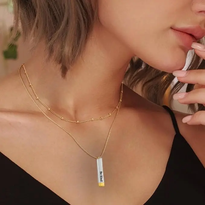 Women's "Be Kind Of A B" Stainless Steel Necklaces - 3D Engraving Square Tube Pendant with Hidden Message, Casual Chic Bar Necklace, Durable Tarnish-Resistant Jewelry for Best Friends, Doesn't Tarnish, Durable Jewelry, Empowering Message