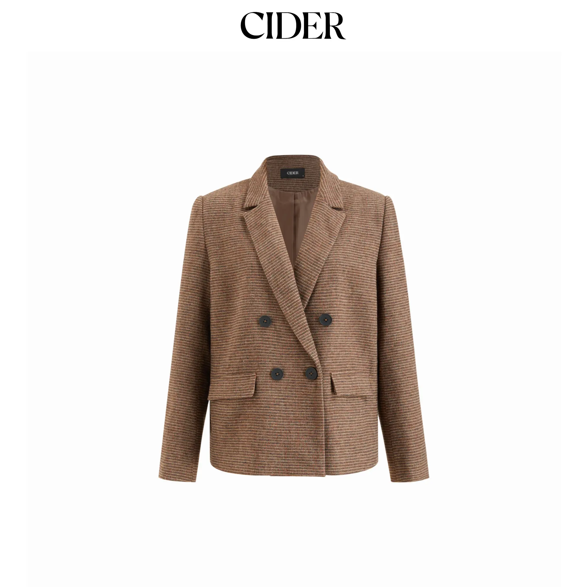 Cider Wool-blend Plaid Notched Collar Long Sleeve  Double Breasted Blazer
