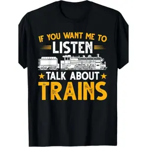 Men and Women Train Talk About Trains Locomotive T-Shirt |    Summer Short-Sleeved Printed T-Shirt, Pure 220G, Vintage Style, Crew Neck, Regular Fit